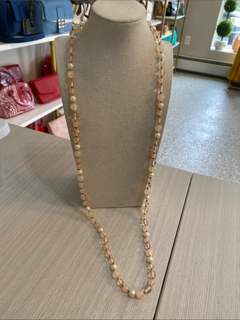 Elegant Peach Pearl Beaded One-Strand Necklace